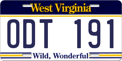 WV license plate ODT191