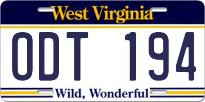 WV license plate ODT194