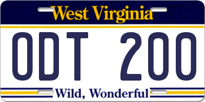 WV license plate ODT200