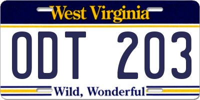 WV license plate ODT203