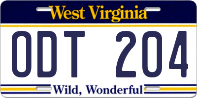 WV license plate ODT204