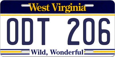 WV license plate ODT206