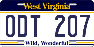WV license plate ODT207