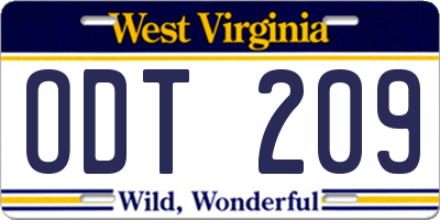WV license plate ODT209