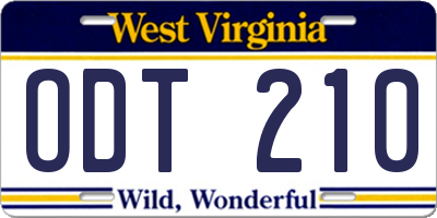WV license plate ODT210