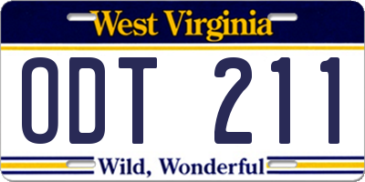 WV license plate ODT211