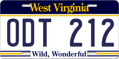 WV license plate ODT212