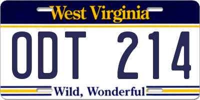 WV license plate ODT214