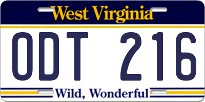 WV license plate ODT216