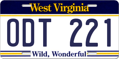 WV license plate ODT221