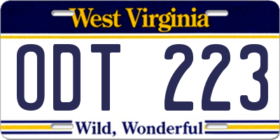 WV license plate ODT223