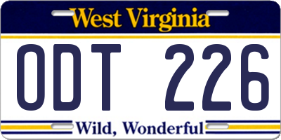 WV license plate ODT226
