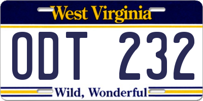 WV license plate ODT232