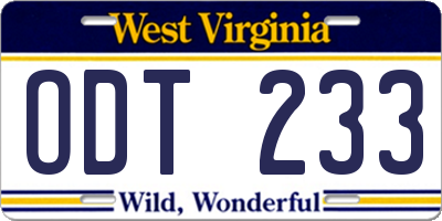 WV license plate ODT233