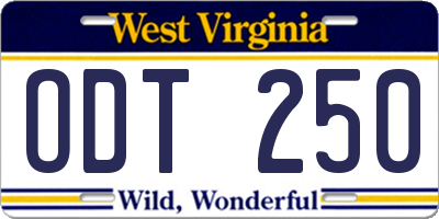 WV license plate ODT250