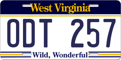 WV license plate ODT257