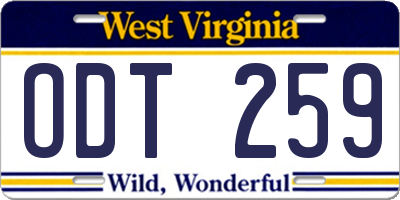 WV license plate ODT259