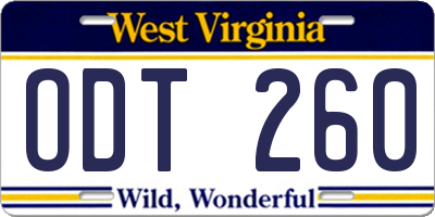 WV license plate ODT260