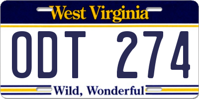 WV license plate ODT274