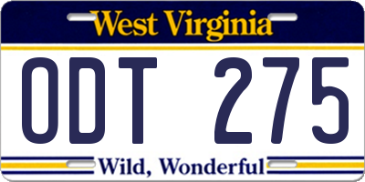 WV license plate ODT275