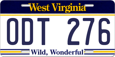 WV license plate ODT276