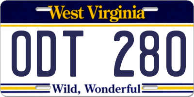 WV license plate ODT280