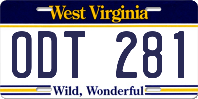 WV license plate ODT281