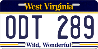 WV license plate ODT289