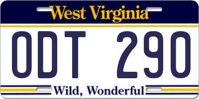 WV license plate ODT290
