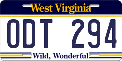 WV license plate ODT294