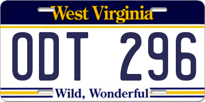 WV license plate ODT296