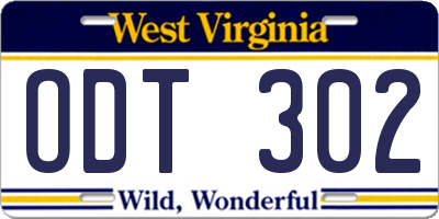 WV license plate ODT302