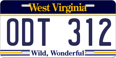 WV license plate ODT312