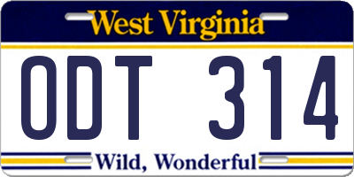 WV license plate ODT314