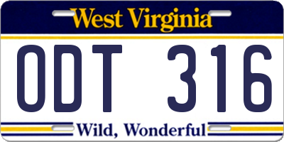 WV license plate ODT316