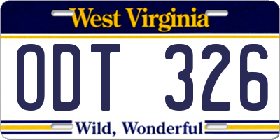 WV license plate ODT326
