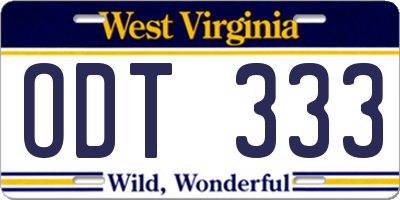 WV license plate ODT333