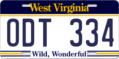 WV license plate ODT334
