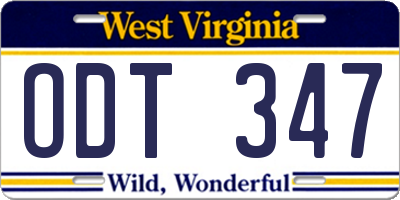 WV license plate ODT347