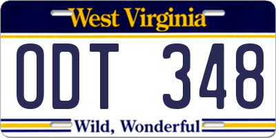 WV license plate ODT348