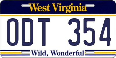 WV license plate ODT354