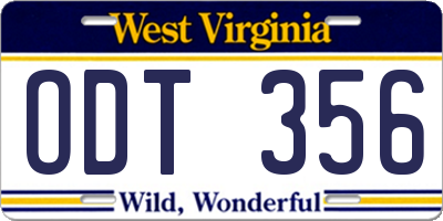 WV license plate ODT356