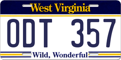WV license plate ODT357