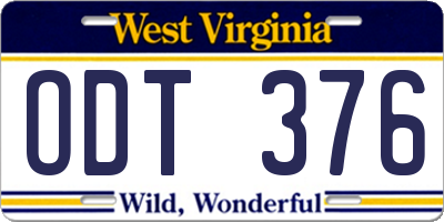 WV license plate ODT376