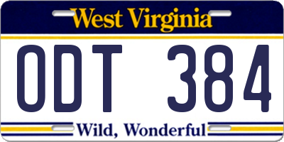 WV license plate ODT384