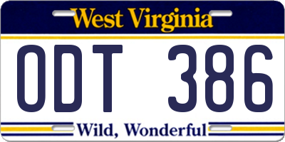 WV license plate ODT386