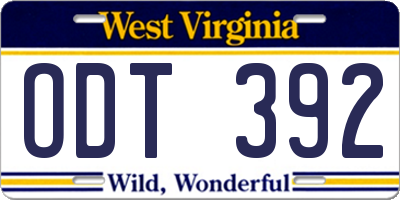 WV license plate ODT392