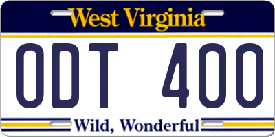WV license plate ODT400