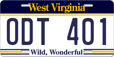 WV license plate ODT401