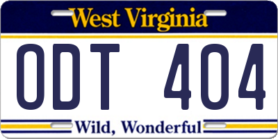WV license plate ODT404